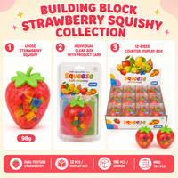 Jouets Squishy en forme de blocs de construction à la fraise, Jouets Fidget, Jouets sensoriels à presser, Vente en gros, Fournisseur OEM en vrac