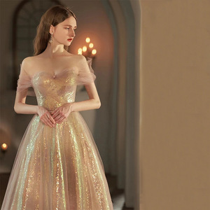 Off The Shoulder Glitter Ball Gown Empire Waist Formal Dress For Evening Party - Product Image 3