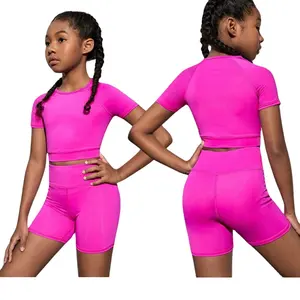Kids Yoga Gym Set Little Girls Fitness Apparels Private Label Custom Pattern Kids Yoga Tights Activewear Sets