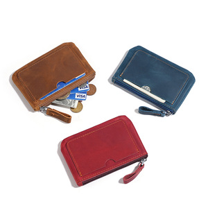 Portafoglio Minimalista Vintage in Vera Pelle di Vacchetta Blu per <span class=keywords><strong>Uomo</strong></span> con Portamonete con Cerniera e Tasca Frontale Sottile Porta Carte - Product Image 1