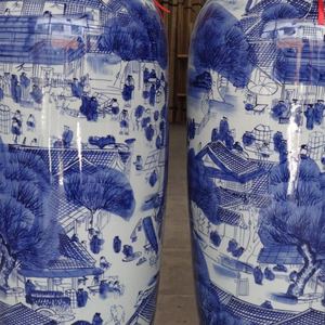 Grande vaso di fiori in <span class=keywords><strong>ceramica</strong></span> a collo lungo <span class=keywords><strong>blu</strong></span> bianco porcellana modello scenario tradizionale pavimento per uso domestico - Product Image 6