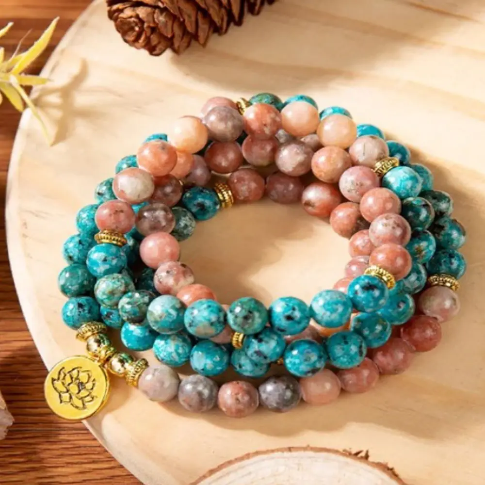 Atacado handmade gemstone natural mala 108 tibetano oração meditação pedra contas pulseira colar tudo em um yoga jóias