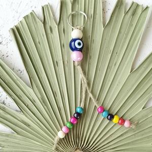 Porte-clés turc tissé contre le mauvais œil avec alliage de zinc écologique et perles colorées - Accessoire de sac et pendentif de décoration intérieure - Product Image 6