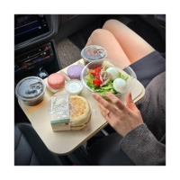 Large plateau porte-gobelet en bois pour manger dans une voiture garée Plateau de nourriture Support de table d'appoint parfait pour Road Trip 2-en-1 Drive-Thru Tray