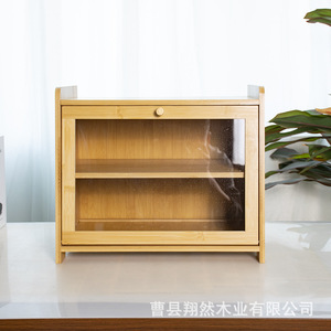 กล่องเก็บขนมปังไม้ไผ่ 2 ชั้น ตู้วางเคาน์เตอร์ครัวไม้ สีไม้ธรรมชาติ L6-18 - Product Image 3