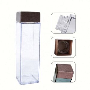 Bouteilles d'eau en plastique personnalisées avec logo, 480 ml, forme carrée, avec couvercles imitation bois, écologiques et sans BPA, pour cadeaux promotionnels - Product Image 3
