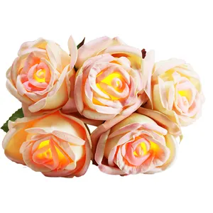Flores artificiais de rosa, venda quente de decoração, flor de rosa artificial com luzes led, decoração de casamento, dia dos namorados, presentes