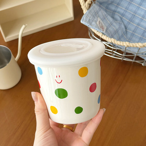 360ml No Handle Polka Dot Coffee Mug <b>Ceramic</b> Yogurt <b>Cup</b> with Lid - Product Image 1