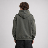 Sweat-shirt vintage pour homme OEM, couleur olive, avec badge doré imprimé, délavé à l'enzyme, effet usé et déchiré