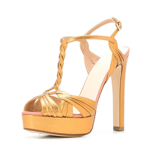 Sandalias Clásicas de Tacón Grueso y Plataforma con Punta Abierta para Mujer, Tacones Súper Altos con Parte Superior de Cuero - Product Image 1