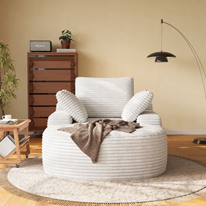 أريكة أتونوس النوردية المضغوطة الفردية ذات الإسفنج عالي الكثافة، أثاث أبيض وبيج لغرفة النوم وغرفة المعيشة، أريكة بيضاوية مريحة - Product Image 2