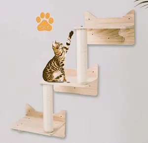 猫クライミングフレーム遊園地セット、猫グラブポール3ステップウォールフレーム、屋内壁掛け猫用