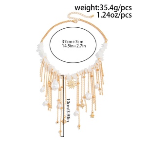 Collana di Perle con Frange di Cristallo Rosa Stile Lusso Geometrico Trendy, con Stella a Otto Petali e Diamanti, Catena a Spina di Pesce, per Abbigliamento da Spiaggia - Product Image 4