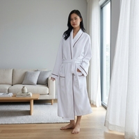 Peignoir d'hiver pour femme en tissu gaufré blanc, col châle, séchage rapide, confortable, 100% polyester