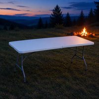 Table pliante en PVC moulé par soufflage de 1,80 m, robuste, blanche, en fer, moderne, 8 places, pour plage, camping, pique-nique, restauration, extérieur, avec pieds en forme de wishbone