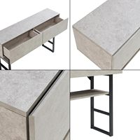 Table console en bois gris avec 2 tiroirs, cadre en métal noir, étagère inférieure réglable, table pour couloir, chambre à coucher, entrée