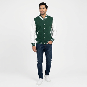 Weekend Outfits Athletic Varsity <b>Jacket</b> for <b>Men</b> Stand Front Ribbed Trim Buttons Embroidered <b>Letter</b> Patches Stylish Casual Wear - Product Image 1