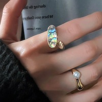 Bague en cuivre vintage simple pour femme, bijoux bohèmes, anneaux en coquille d'ormeau colorés
