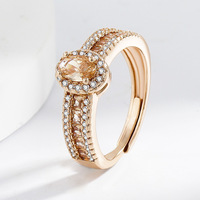 Bague de luxe élégante en forme ovale avec zircon, micro-serti, double rangée de zircon, bague de pont, haute qualité, plaquée or rose, en laiton