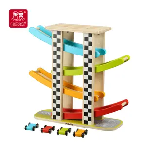 Educational Rainbow Tower Toy Racing Track Game Wood Car Sliding Tower Toy