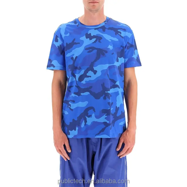 OEM卸売100% ポリエステル高品質ブループリント迷彩メンズTシャツ