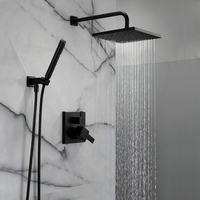 Ensemble de douche mural dissimulé en laiton noir avec jet pluie, mitigeur mural eau chaude/froide pour appartement et hôtel