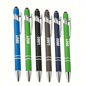 Stylo bille promotionnel en métal coloré personnalisé avec logo d'entreprise, pointe tactile en caoutchouc souple, encre noire, idéal pour cadeau - Product Image 1
