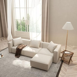 Divano componibile di lusso per soggiorno, set moderno minimalista con ottomana e chaise longue <span class=keywords><strong>a</strong></span> L, effetto lino, per la casa - Product Image 6