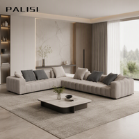 Italienisches Ecksofa-Set aus Stoff, L-Form, Minimalistisches Sofa-Möbelset, Hochwertiges Stoff-Villa-Ecksofa-Set aus Leder, Luxuriös