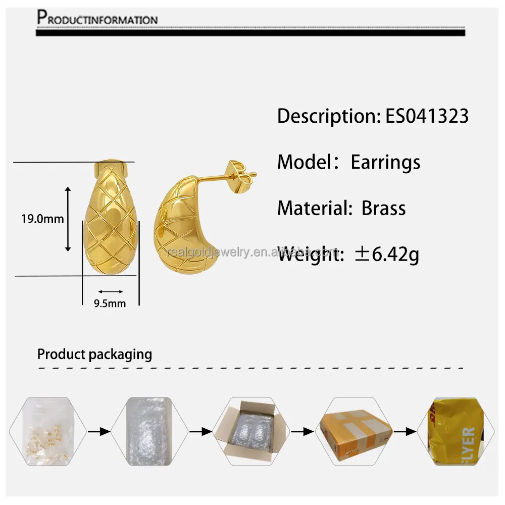 Popular Plain Brass Earring Gold Color Plated Brass Earring Simple Drop Shape Design Earring For Woman Daily Wear Wholesale