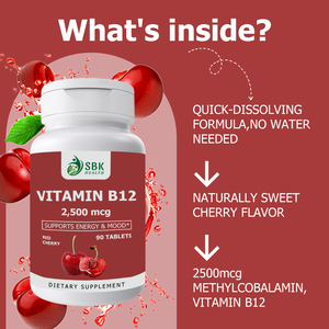 Private Label Vitamin B12 <b>Tablets</b> with Supports Healthy Energy Levels Helps Maintaina Calm Mood Naturally Sweet Cherry Flavor - Product Image 3