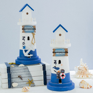 Décoration Maison Phare Méditerranéen 2 Pièces Tour Indicateur de Plage en MDF Cadeau Artisanat Créatif Décoration Salon - Product Image 3