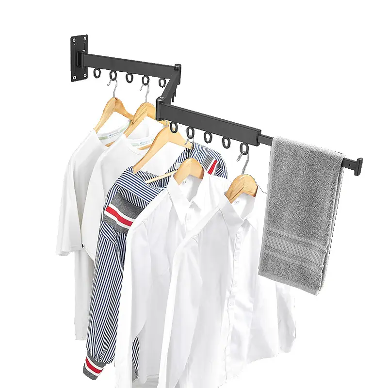 Rack de secagem dobrável para parede, rack retrátil de varanda para secagem de roupas, rack preto para roupas