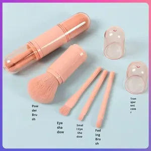 Ensemble de pinceaux de maquillage miniatures 4-en-1 portables, poils synthétiques, blush, fard à paupières, lèvres, anticernes, pour les voyages - Product Image 2