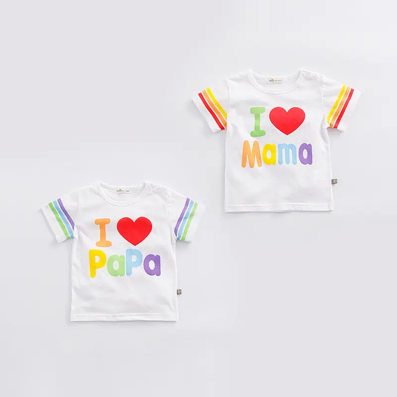 Großhandel 1 Dollar Kleidung Pima Cotton Ich liebe Mamas und Papas White Baby T-Shirts