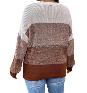 เสื้อสเวตเตอร์คอกลมเปิดไหล่แบบสวมหัวลายบล็อกสีพิเศษสเวตเตอร์ออกแบบได้ตามต้องการสำหรับฤดูใบไม้ร่วงและฤดูหนาว - Product Image 5