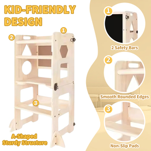 Tabouret d'apprentissage pliable en bois pour tout-petits avec tableau noir et plateau repas - Product Image 2