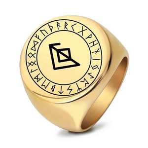 Bague pour homme en acier inoxydable 18 mm, design rond avec runes vikings nordiques gravées au laser, bijou cadeau - Product Image 3