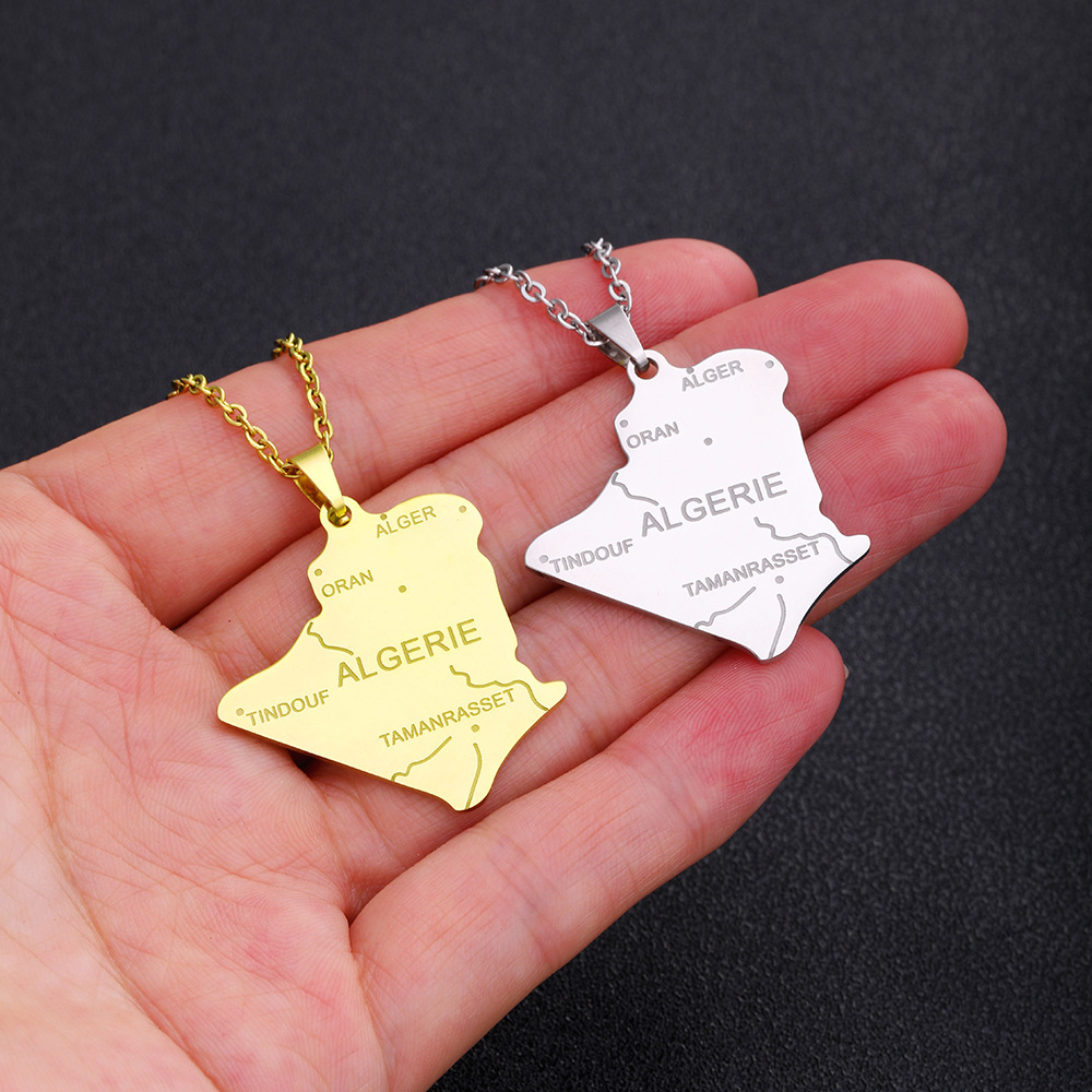 Collier Doré Avec Pendentif Carte D'Algérie - Dreamtimes - Acier Inoxydable
