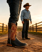 Bottes de cowboy imperméables en cuir véritable Goodyear pour femmes et hommes, design mexicain à bout carré, fermeture à enfiler, style Chelsea