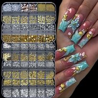 12 Gird Box Or et Argent Nail Alliage Bijoux Accessoires 3D Papillon Arc Demi Lune Étoile Nail Art Décoration