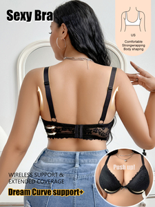 <span class=keywords><strong>Reggiseno</strong></span> Push-Up con ferretto floreale da donna Sexy sottile chiusura frontale con lacci posteriori regolabili per donna - Product Image 4