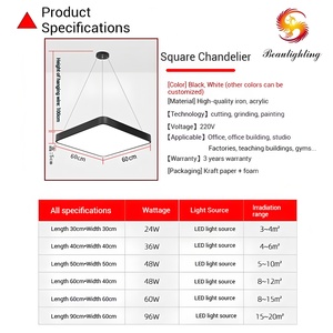 Hiện đại màu đen trắng LED bảng điều chỉnh đèn trần hình chữ nhật Văn phòng Phòng phòng đèn chùm đèn Mặt dây chuyền cho chiếu sáng nhà - Product Image 5