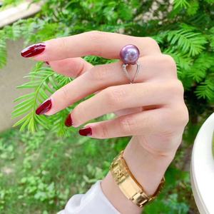 Reba Style Natural Purple <b>Pearl</b> <b>Ring</b> Made of Pure Silver Plated with 18K Gold Embedded with Strong Light Perfection - Product Image 2