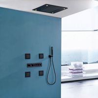 Robinetterie thermostatique en cuivre brossé doré, ensemble de douche mural avec pommeau de douche cascade et pluie, installation encastrée, design minimaliste