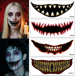 Costumes de fête sans danger pour la peau vente en gros Effrayant Temporaire Blessure Sang Corps Maquillage Horrifique Grande Bouche Autocollant Temporaire Tatoo Halloween - Product Image 1
