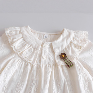 Camisa con Estampado Tie-Dye Versátil para Niñas, Blusa con Cuello <span class=keywords><strong>de</strong></span> Muñeca <span class=keywords><strong>de</strong></span> Encaje, Nueva Colección <span class=keywords><strong>de</strong></span> Otoño, Top Dulce y Elegante para Bebés - Product Image 3