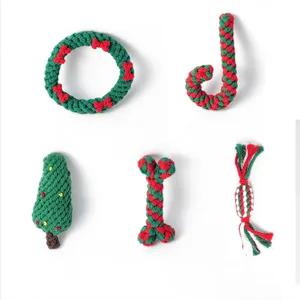 Mewajump 도매 최고 크리스마스 낮은 Moq 코튼 로프 개 장난감 인터랙티브 재미 강아지 애완 동물 뜨개질 개 씹는 장난감