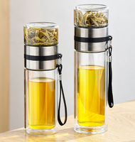 Bouteille de thé 2 en 1 avec infuseur Verre borosilicaté à double paroi avec passoire et infuseur pour infusion de thé en vrac Bouteille de thé