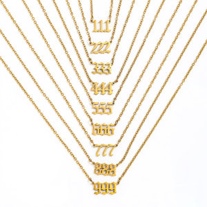 <span class=keywords><strong>Collana</strong></span> Delicata di Alta Qualità con Numero Angelico Gotico Lucido 111-999 in Acciaio Inossidabile Placcato Oro 18k PVD, Gioiello di Tendenza Antiannerimento - Product Image 1